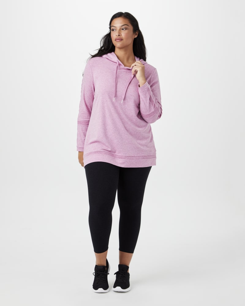 Plus size model with hourglass body shape wearing Evie Pullover Hoodie by Marika | Dia&Co | dia_product_style_image_id:147200